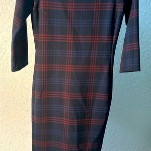Zara Pencil Checked Midi Fitted Plaid Dress 3/4 length sleeve Size Medium